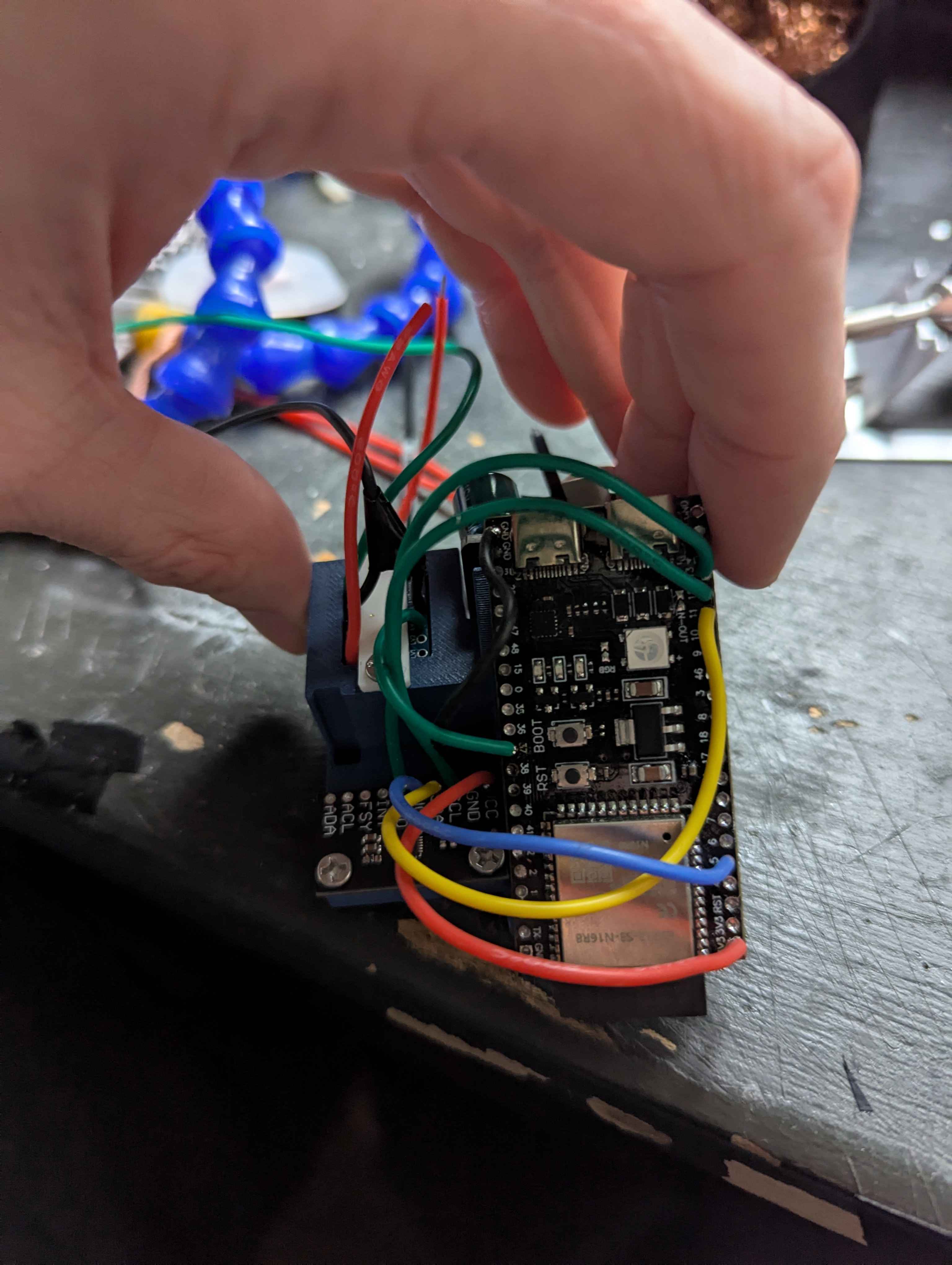 The printed component mount after cutting the wires to length